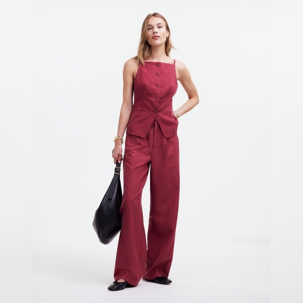 Madewell Slouchy Straight Cotton Linen Blend Red Wide Leg 4
